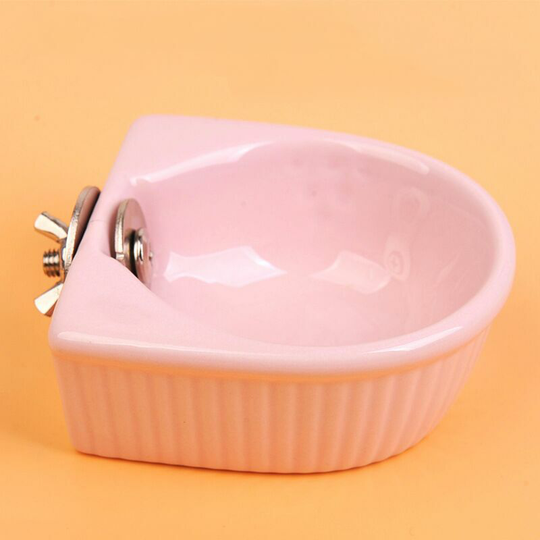 Joorrt - Small Animal Water Bottle, Ceramic Hamster Fixed Food Bowl for Hedgehog Rats, Pink-Fixed Bowl