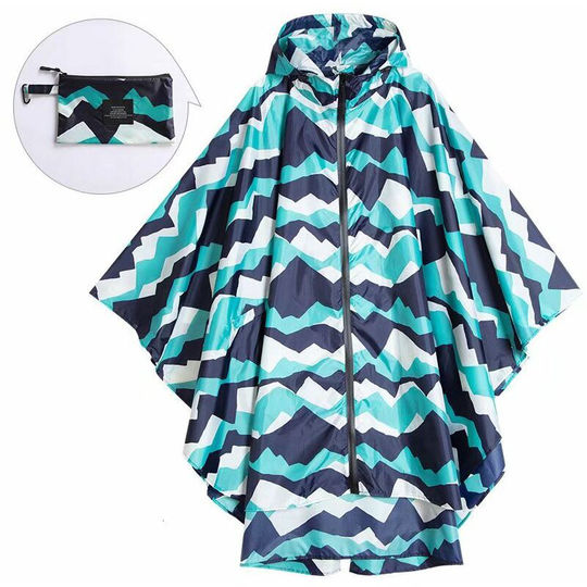 Litzee - Rain Poncho Jacket Coat For Adults Hooded Waterproof With Zipper Outdoor (BLUE)(Size:L)