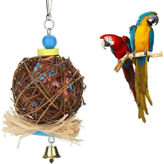 Heguyey - Bird Parrot Toy Bird Chew Toy Natural Rattan Ball with Paper Strip and Metal Bell Bird Parrot Toy Swing for Birds Budgies Sitting Parrot