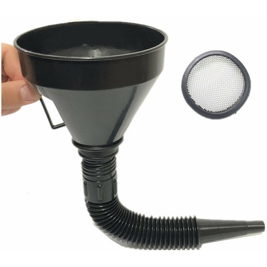 Wide Mouth Fuel Funnel with Handle - Large Plastic Automotive Funnels, Long Flexible Spout Extension, Removable Strainer Filter for Water, Gasoline,
