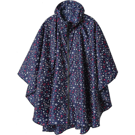 Kartokner - Rain Poncho Jacket Coat Hooded for Adults with Pockets, Free Size (Blue Star)