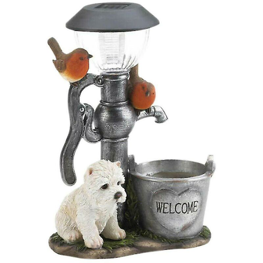 Garden Resin Sculpture Animal Solar Light Puppy Rabbit Kitten Lamp