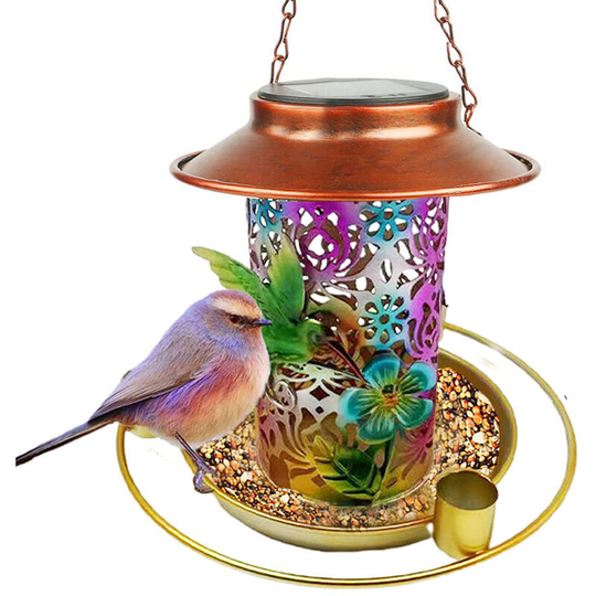 Solar Bird Feeder for Outdoors Hunging Solar Metal Waterproof Outside Wild Bird Feeders Cardinals Hummingbird Feeders Gifts for Bird Lovers Lantern
