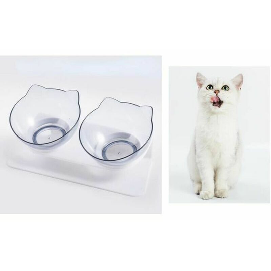 Double bowl bowl for cats and dogs pet bowl transparent and gray food bowl