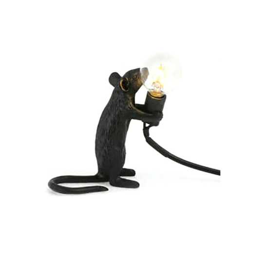 (Standing, Black) Mouse Shape Table Lamp Resin Decor Rat Desk Room Home Office Bedside Light