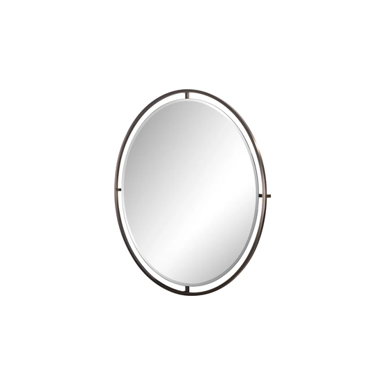 Round Metal Framed Wall Mounted Accent Mirror in Brushed Dark Brass