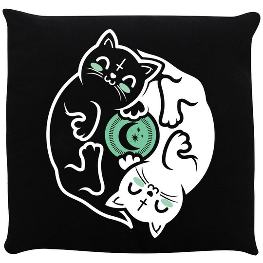 Witchy Kittens Yin Yang Filled Cushion (One Size) (Black) - Black - Grindstore