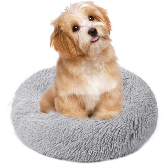 Fluffy Dog Wool Bed Soft Plush Round Dog Nest Pillow Self-warming Snooze Sleeping Pets Cushion s Size for Home Pet Center Daily Use,model:Grey s size