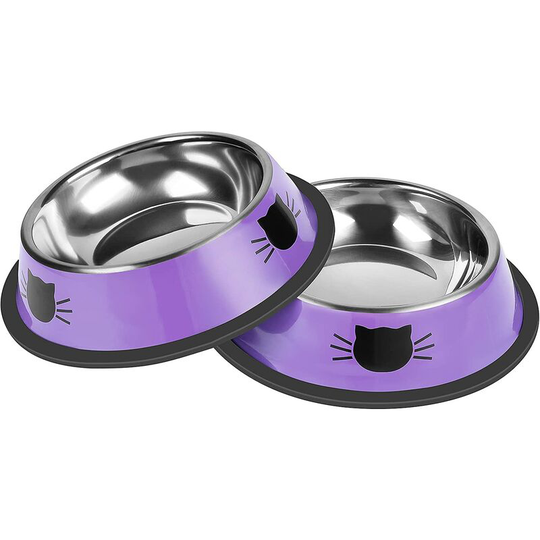 Perle Rare - 2Pcs Cat Bowls Non-Slip Stainless Steel Small Cat Food Bowls Unbreakable Thicken Cat Feeder 7 Oz Cat Dishes Suitable for Indoor Small