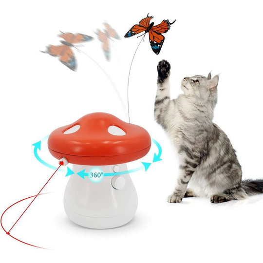 Interactive Laser Cat Toy, 360 Degree Automatic Rotating Laser and Realistic Fluttering Butterfly 2 in 1 Chaser Electronic Cat Toy for Indoor Cats,