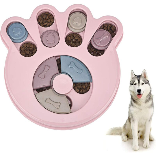 Dog educational toys, interactive brain games, boring puppy treats, non-slip slow feeder pet bowl food dispenser, stimulating iq training box, pink