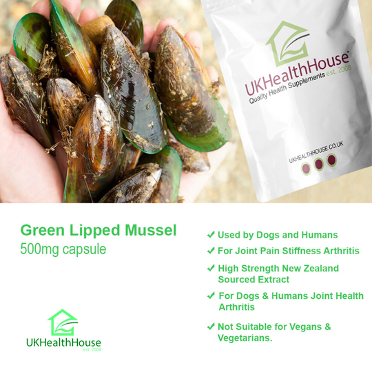 GREEN LIPPED MUSSEL 500mg 60 capsules Healthy Joints For Dogs & Humans