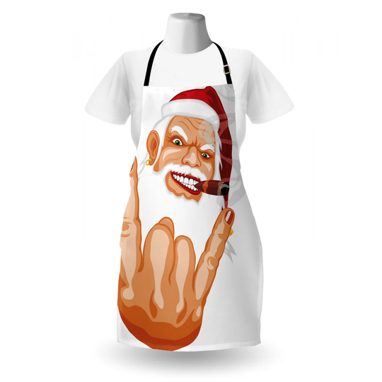 Santa Claus Making Mouse Rocker Gesture Smoking a Cigar Noel Humor Celebration Apron