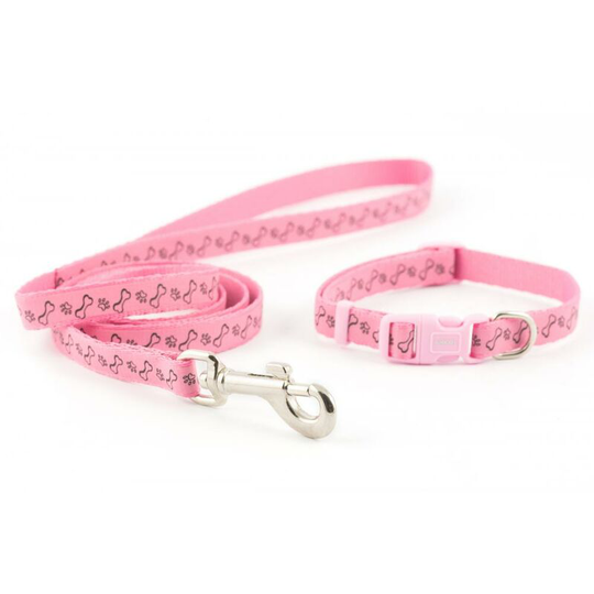 Small Bite Paw And Bone Dog Collar And Lead Set (One Size) (Pink) - Pink - Ancol