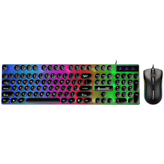 D290 Keyboard and Mouse Combo with Wired 104 Keys Backlight Punk Keyboard Wired Colorful 3D Mouse for Laptop/PC Black