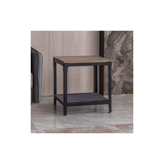 Side table and end table with storage. Black metal frame with wooden top. Velvet fabric cover