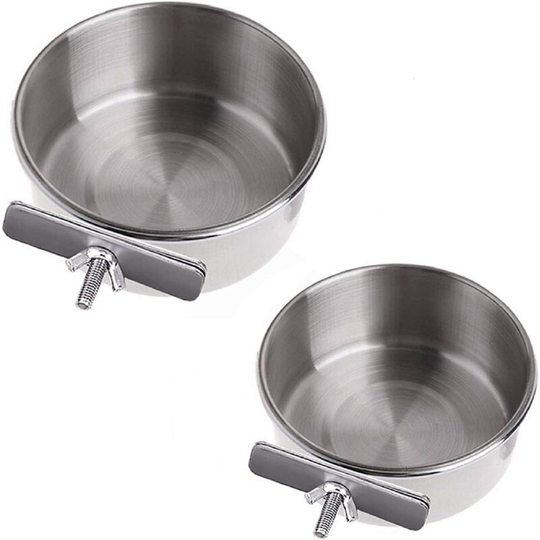 Soekavia - 2 Pack Bird Feeding Dish Cups with Clamp Stainless Steel Parrot Food Water Bowl for Macaw Aco.ukican Greys Budgies Parakeet Cockatiels