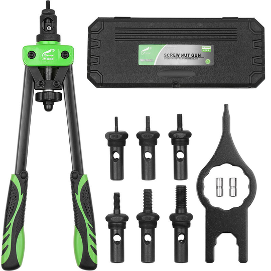 Hand Rivet Nut Tool Riveting Tool Rivet Nut Setter with 6 Metric Mandrels of M3/M4/M5/M6/M8/M10 and Molded Carrying Case - Green and Black