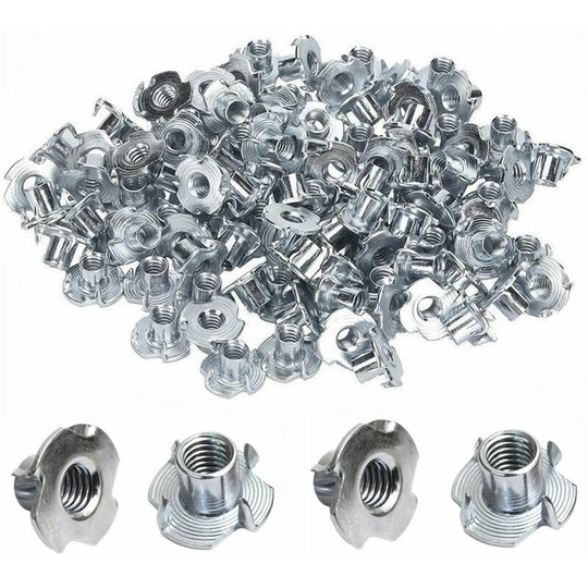 Echoo - 100 Pcs Carbon Steel Claw Nuts T-Nut Wood Threaded Insert - M4x8mm