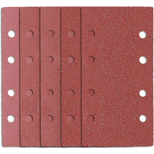 Qersta - 25 Pieces Rectangular Sander Sandpaper 185 x 93mm, 8 Holes Delta Sanding Sheets for Sanding, 40 60 80 120 180 Grit Aluminum Oxide for