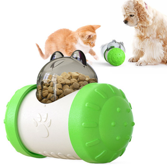 Pet Food Dispenser, Swing Car Bear Tumbler Slow Food Feeder Toy, Pet Training Toys Interactive Rolling Cats and Dogs Food Leaker Toys, green