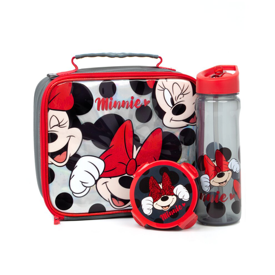 Disney Minnie Mouse Lunch Box 3 Piece Kids Bag Water Bottle Snack Pot One Size