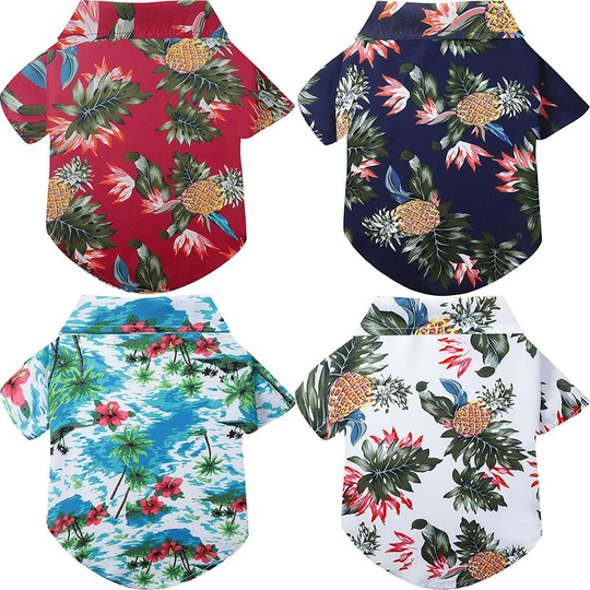 4 Pieces Pet Hawaiian Clothes Daily Pet Cool T-Shirts Beach Puppy Clothes Pet Summer Camp Shirts Breathable Dog Apparels for Small to Medium Dogs (xl