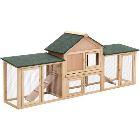 Pawhut - Rabbit Hutch Bunny Cage Guinea Pig House w/ Tray Ladder Outdoor Run - Natural wood finish