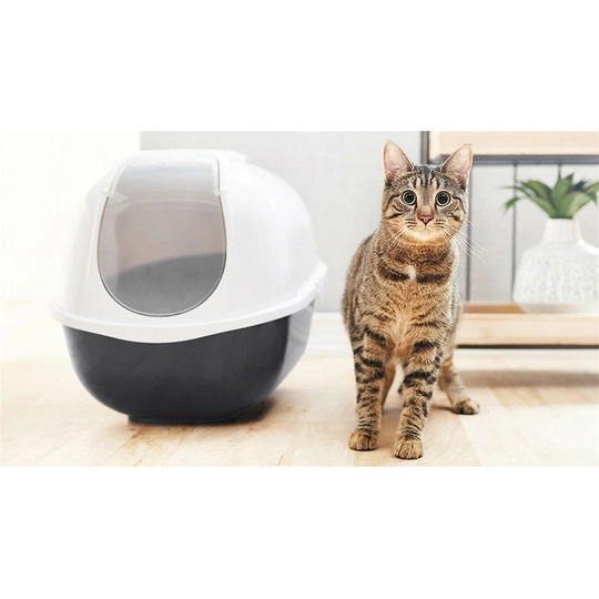 Cat Flip Litter Tray Dark Grey & White Box 53 X 39 X 41Cm Hooded Toilet Charcoal Filter Deep