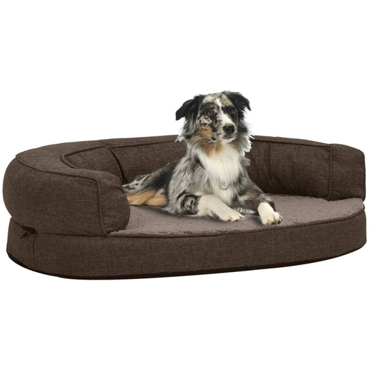 Ergonomic Dog Bed Mattress 90x64 cm Linen Look Fleece Brown