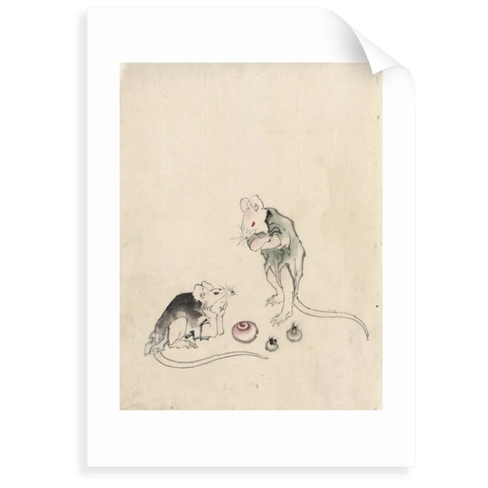 'Two Mice in Council' by Katsushika Hokusai Painting