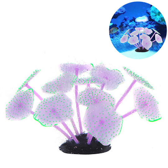 Silicone Coral Plant Decorations Glowing Artificial Ornament for Fish Tank Aquarium, purple