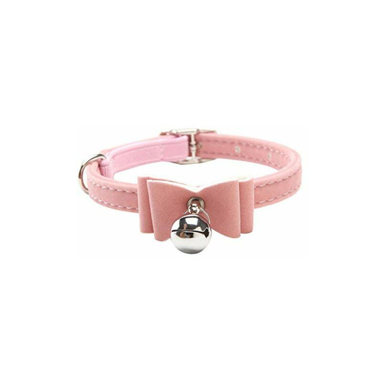 Pet Dog Bowknot Lead Adjustable pu Leather Cat Kitten Collars with Bell Necklace Pup Dog Collars Bow Tie(Pink)
