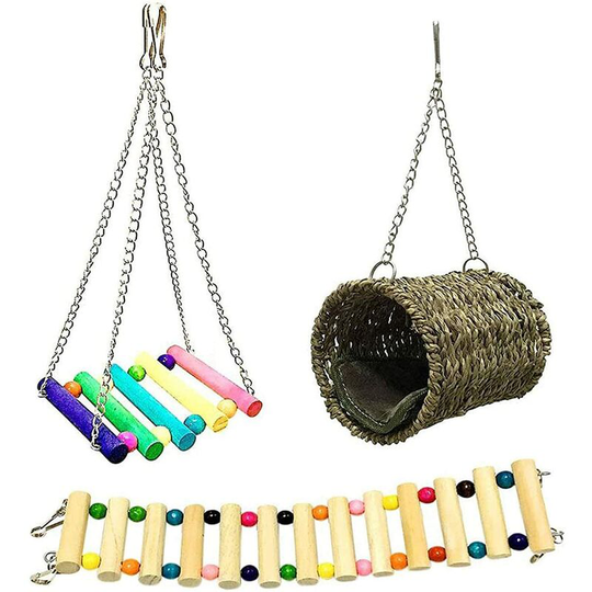 Kartokner - Hamster Toys, 3 Pack Ferret Toys Rat Cage Toys, Hanging Ladder Hammock Swing for Small Animals Rat Hamster Gerbil Degu Guinea Pig