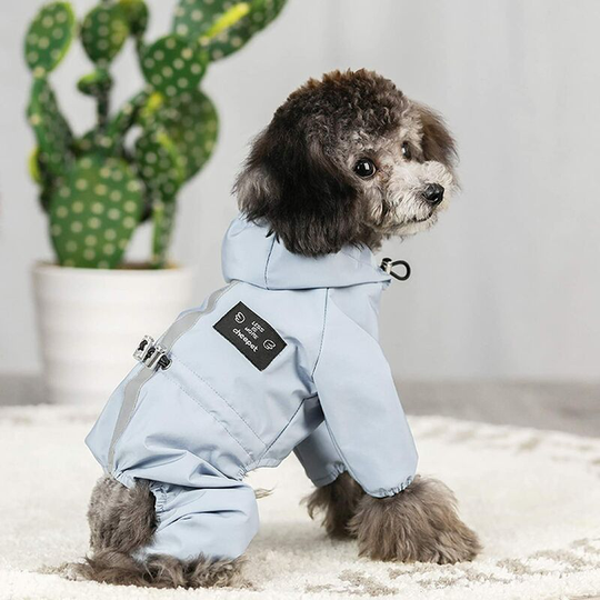 Dog Waterproof Dog Hooded Coat, Lightweight Pet Rain Jacket Dog Rain Poncho with Reflective Strip Harness Hole(XXL,Blue)