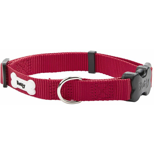 Adjustable Soft Strong Fabric Dog Puppy Pet Collar with Buckle and Clip for Lead - Red - Medium