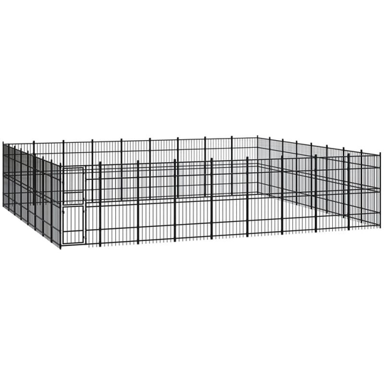 Outdoor Dog Kennel Steel 66.36 m² Vidaxl Black