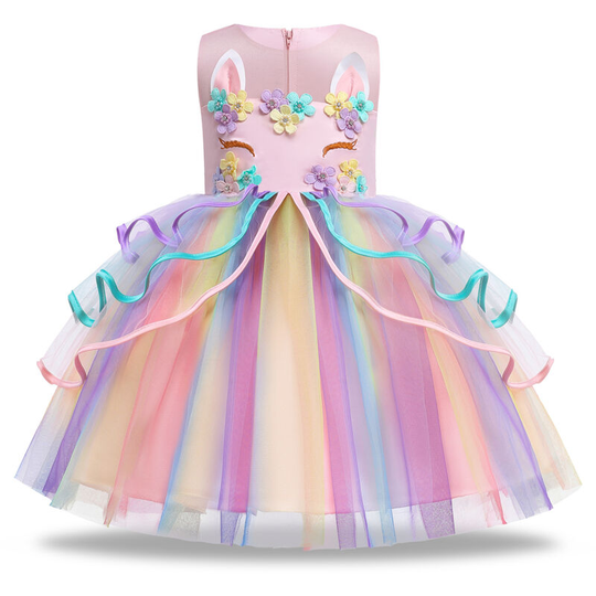 Thsinde - Kids Girl Dress Skirt Girls Dress Unicorn Kids Mesh Rainbow Puffy Princess Dress,Pink c