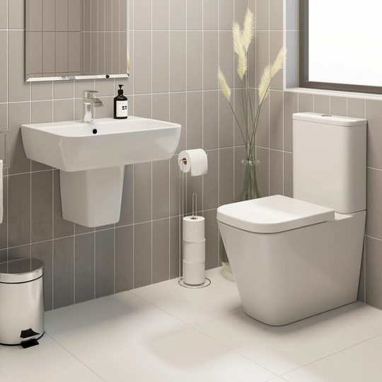 Affine - Modern Bathroom Ceramic White Toilet wc Basin Sink Semi Pedestal Single Tap Hole - White
