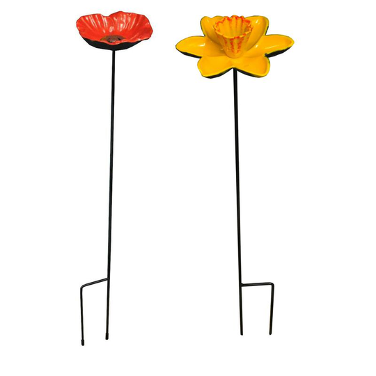 Cast Iron Daffodil & Poppy Bird Feeder Flower Dish Set