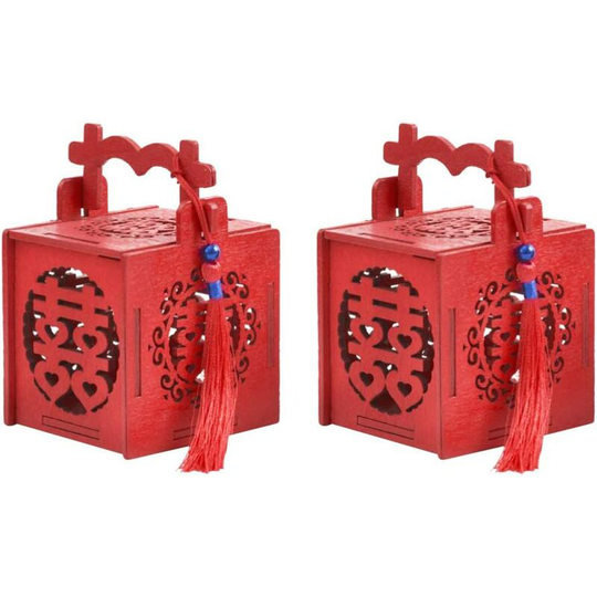 Bearsu - 2pcs Boxes Box Gift Chinese Wooden Wedding Sweet Treat Candy Words Portable Gift Container Chinese Style Wooden Candy Box Wedding Sweet Case