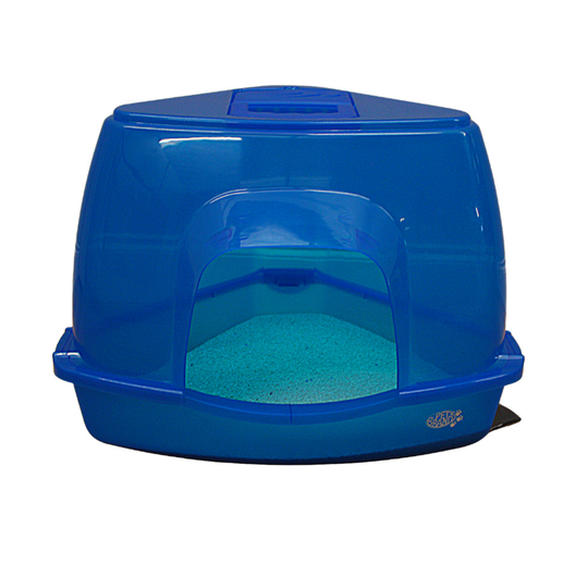 Blue Corner Cat Litter Tray Box Portable Handle Carry Hooded Pet Toilet