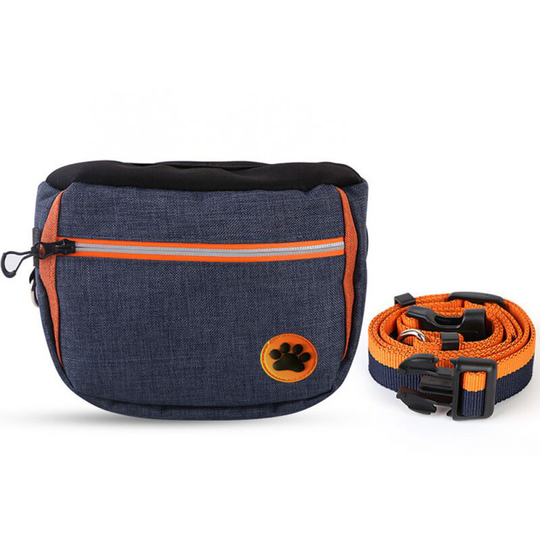 Dog Treat Bag - Waterproof - With Poop Bag Dispenser - For Dog Training and Food Storage (Deep Blue - Footprints)