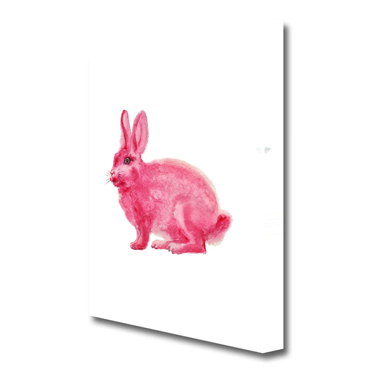 Children's Pink Rabbit Love - Wrapped Canvas Painting Print