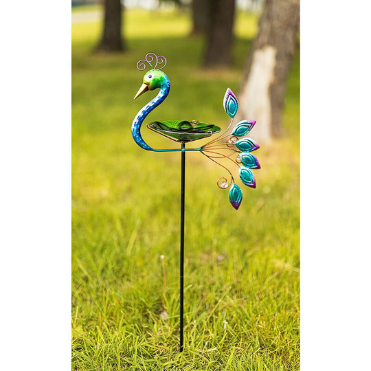 Garden Mile - Peacock Glass Birdbath Feeder Garden Feeder Colourful Glass Hand Painted Exotic Bird Bath or Feeding Station, Easy to Assemble