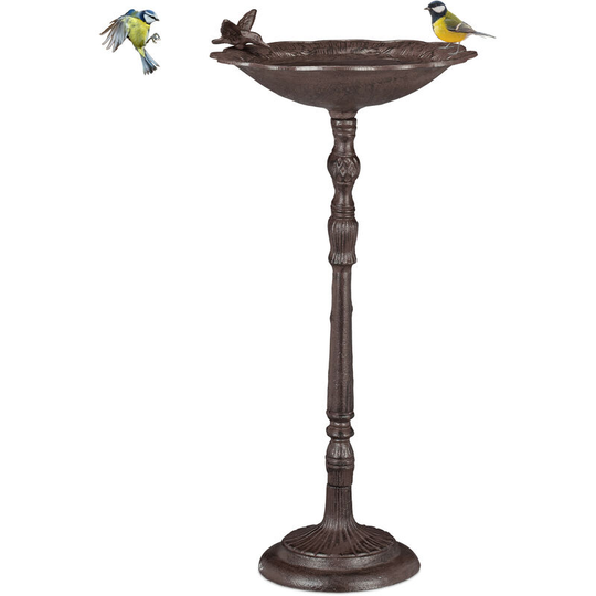 Cast Iron Bird Bath with Stand, Garden Decor, Bird Feeder, Water Bowl, 74.5 cm Tall, Brown - Relaxdays