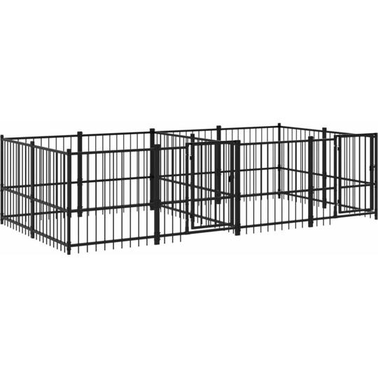 Outdoor Dog Kennel Steel 7.51 m² Vidaxl Black