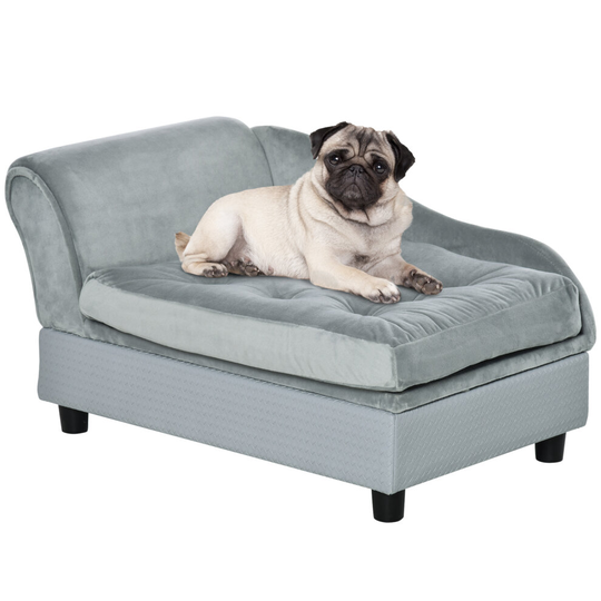 PawHut Pet Sofa Couch w/ Storage Wood Frame Cushion Plush Small Dog