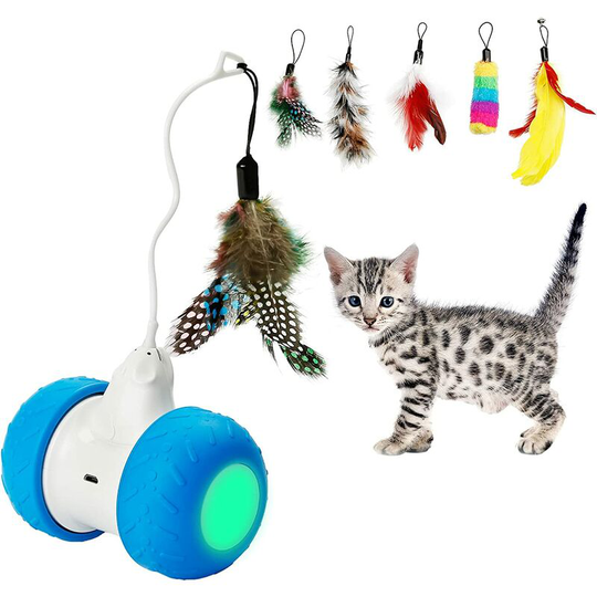 Smart Cat Toy, Interactive Electronic Cat Toy - Intelligent Automatic Rotating Toy - usb Rechargeable - with Colorful Feathers