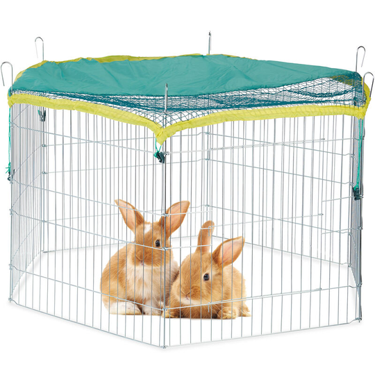 Relaxdays - Outdoor Free Run Enclosure, with Cover Net, 6 Grids, Foldable, for Small Animals, hwd: 63x116x106 cm, Silver